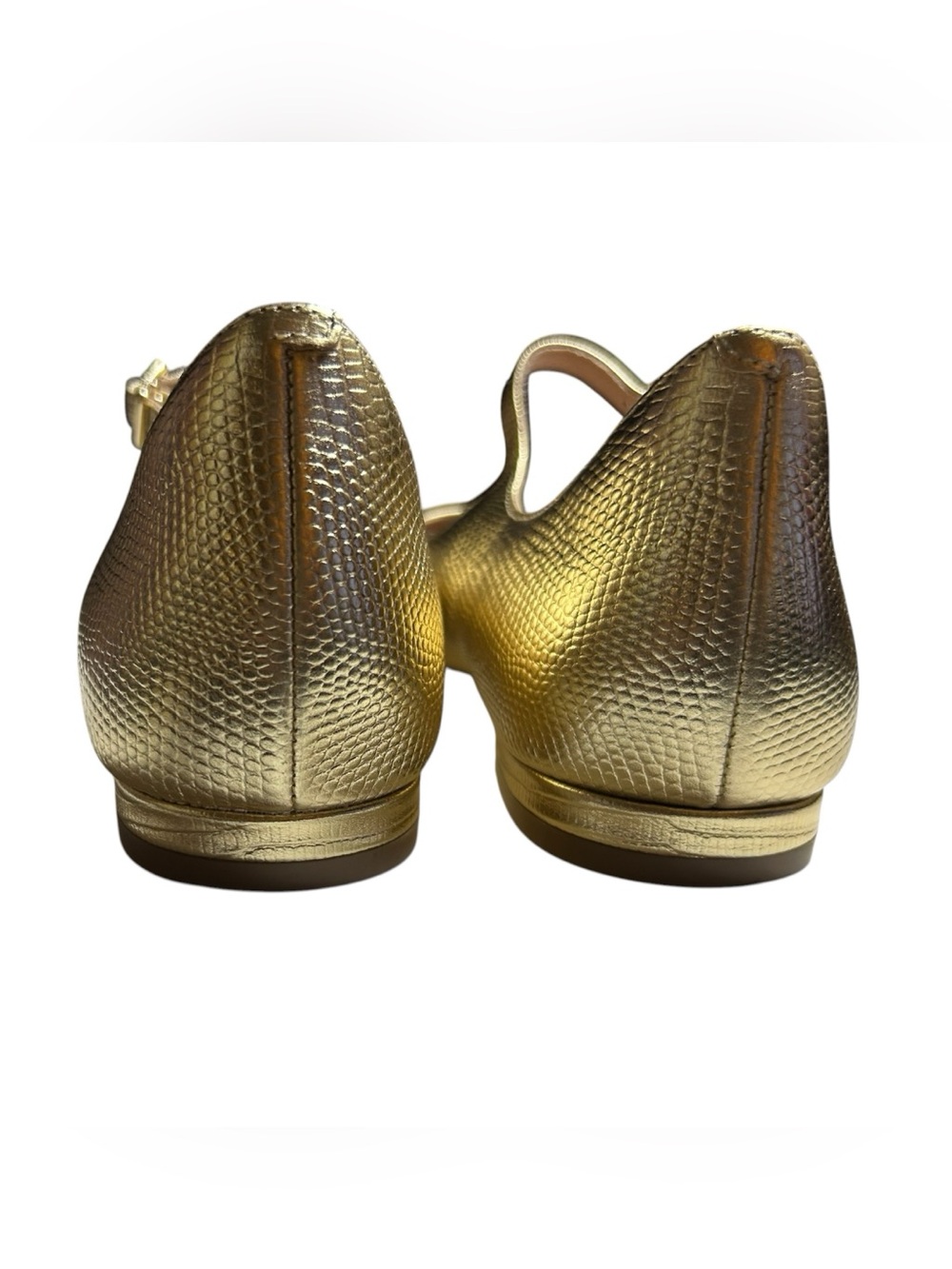 Cole Haan Mary Jane Ballet Flats Gold Lizard-Print Leather Square Toe Size 8.5 - Picture 5 of 6